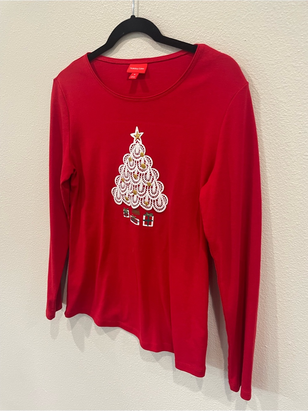 Holiday Lane Women’s Red Long-Sleeve Holiday Tree Tee